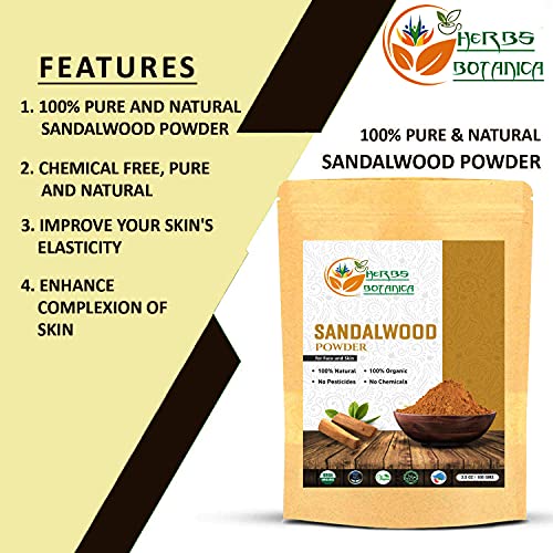 Herbs Botanica Chandan (Sandalwood) Powder Organic 100gm / 3.52 oz For Skin, ...