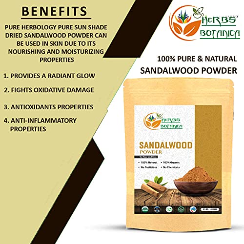 Herbs Botanica Chandan (Sandalwood) Powder Organic 100gm / 3.52 oz For Skin, ...