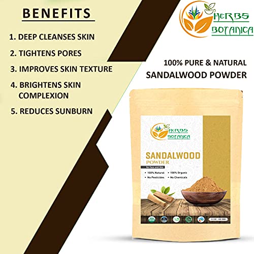 Herbs Botanica Chandan (Sandalwood) Powder Organic 100gm / 3.52 oz For Skin, ...