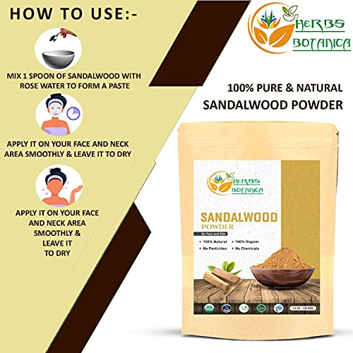 Herbs Botanica Chandan (Sandalwood) Powder Organic 100gm / 3.52 oz For Skin, ...