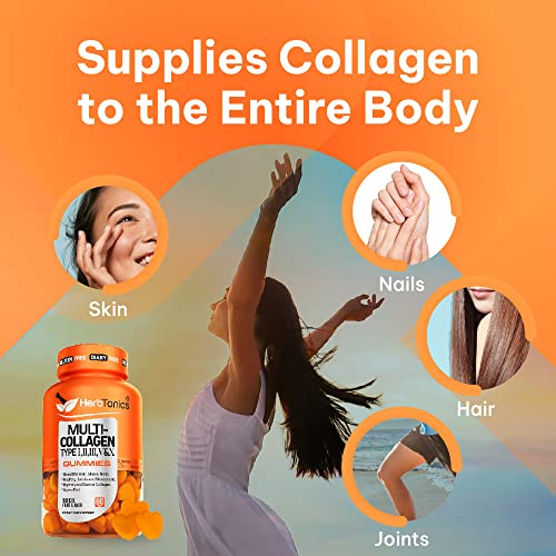 Multi Collagen Gummies Type 1,2,3,5 & 10 with Biotin for Hair Growth, Skin, N...