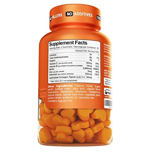 Multi Collagen Gummies Type 1,2,3,5 & 10 with Biotin for Hair Growth, Skin, N...