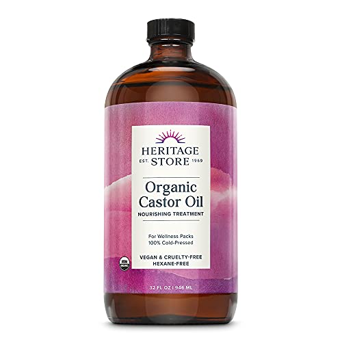 Heritage Store Castor Oil USDA Organic Cold-Pressed (32oz) 100% Pure Hexane-F...