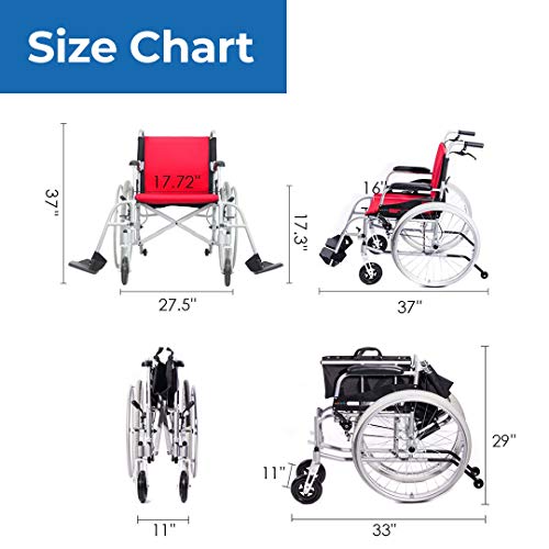Hi-Fortune Magnesium Wheelchair 21lbs Lightweight Self-propelled Chair with T...