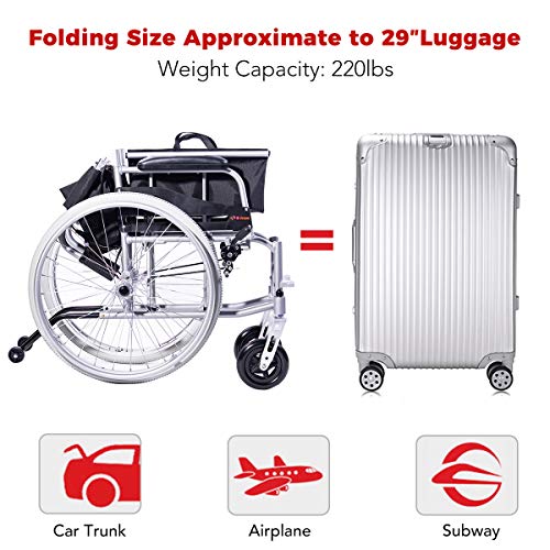 Hi-Fortune Magnesium Wheelchair 21lbs Lightweight Self-propelled Chair with T...