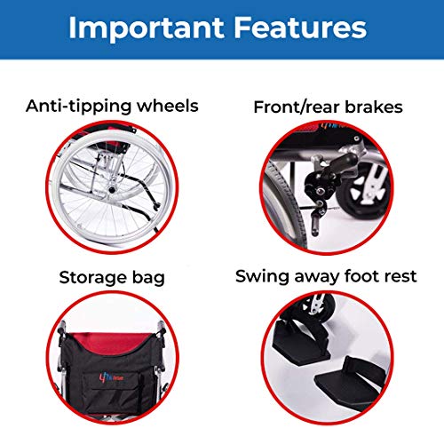 Hi-Fortune Magnesium Wheelchair 21lbs Lightweight Self-propelled Chair with T...