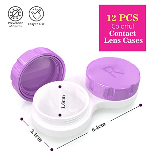 Contact Lens Case Pack of 12 Compact Size Multi-Color & Leak-proof Contacts C...