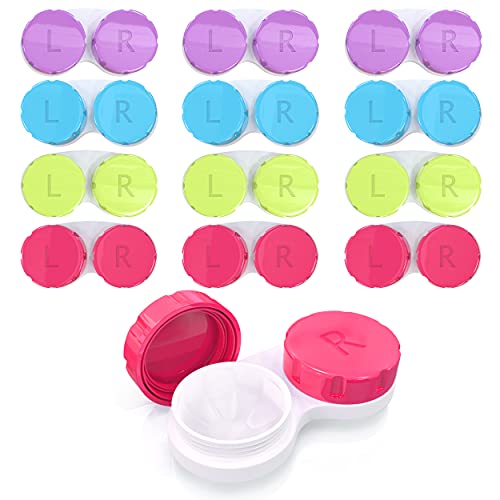 Contact Lens Case Pack of 12 Compact Size Multi-Color & Leak-proof Contacts C...