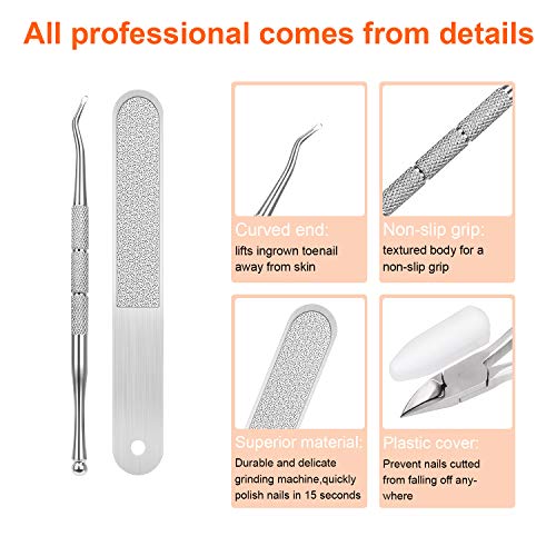 HIBOX 3 in 1 Ingrown Toenail Tools, surgical stainless pedicure manicure tool...