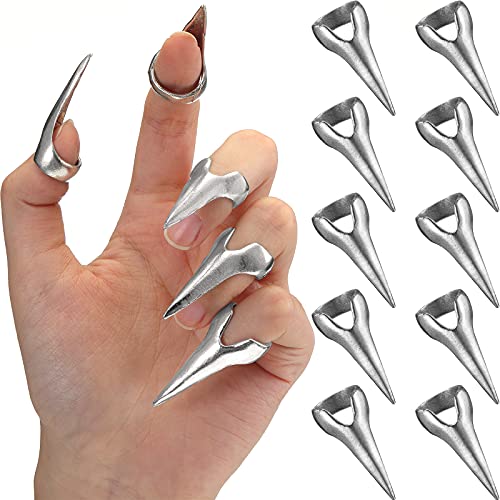 10 Pieces Finger Claws Cosplay Claws Rings Full Finger Set Retro Metal Nail P...