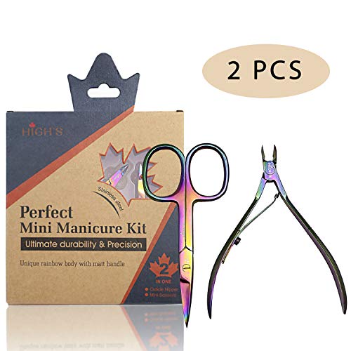 HIGH'S 2 Pcs Nail Scissors Kit Rainbow Colorful Stainless Steel Professional ...