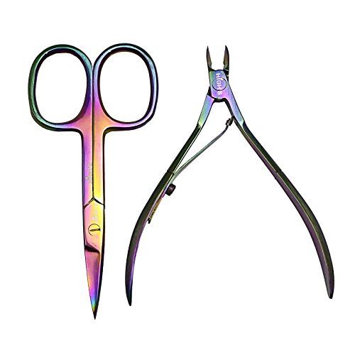 HIGH'S 2 Pcs Nail Scissors Kit Rainbow Colorful Stainless Steel Professional ...