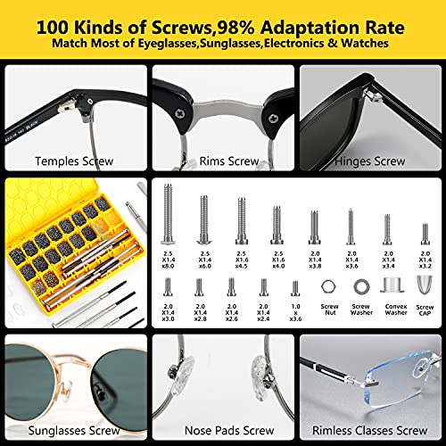 Eyeglass Repair Kit, Hiketolight Glasses Repair Kit with 1100pcs Eyeglass Scr...