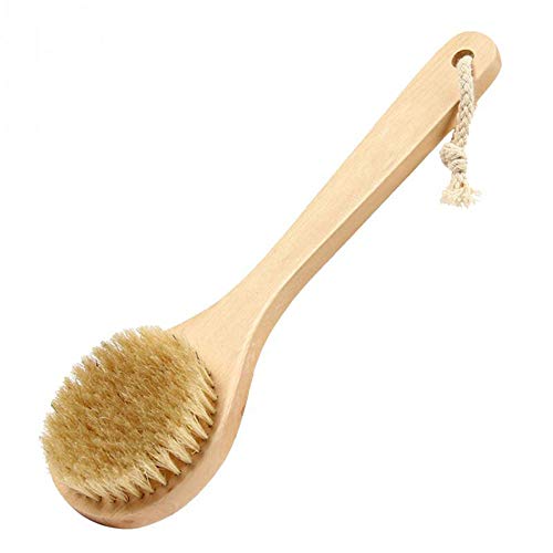 HiKin Dry Bath Body Brush Back Scrubber 9.84", Short Handle Natural Bristles ...