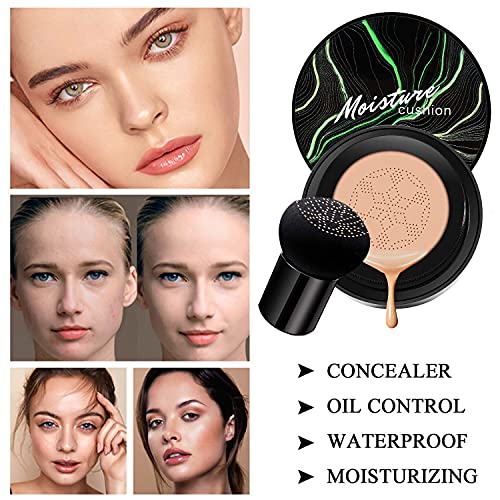 2PCS Mushroom Head Air Cushion CC Cream Natural Foundation,Phoera Powder,Mush...
