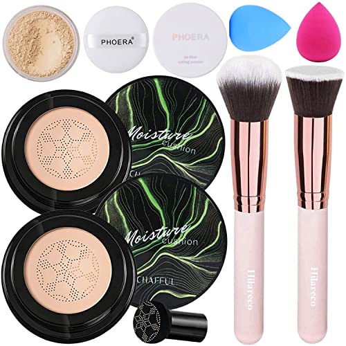 2PCS Mushroom Head Air Cushion CC Cream Natural Foundation,Phoera Powder,Mush...