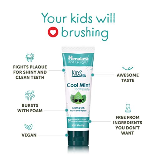Himalaya Botanique Kids Toothpaste, Cool Mint Flavor to Reduce Plaque and Kee...