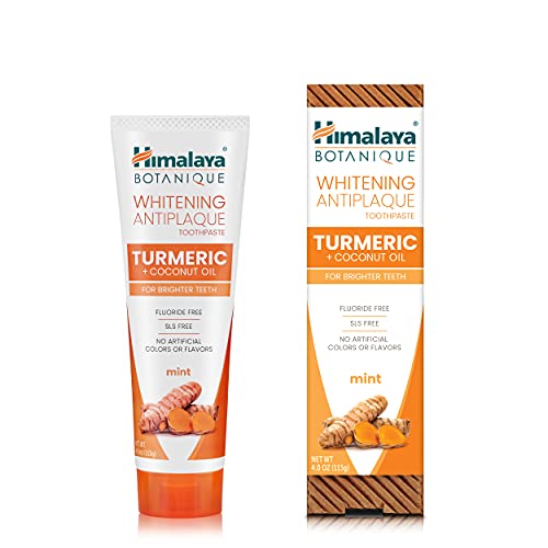 Himalaya Whitening Antiplaque Toothpaste with Turmeric + Coconut Oil for Brig...