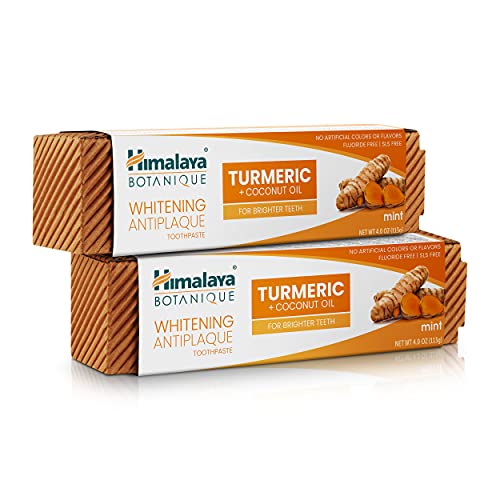 Himalaya Whitening Antiplaque Toothpaste with Turmeric + Coconut Oil for Brig...