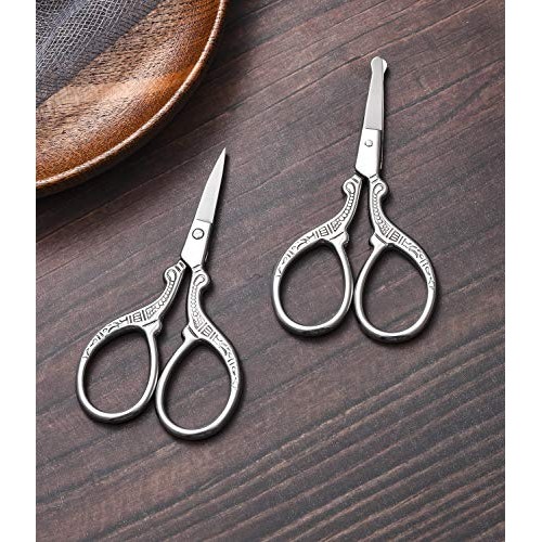HITOPTY Small Grooming Scissors, Stainless Steel Pointed and Rounded Beauty S...
