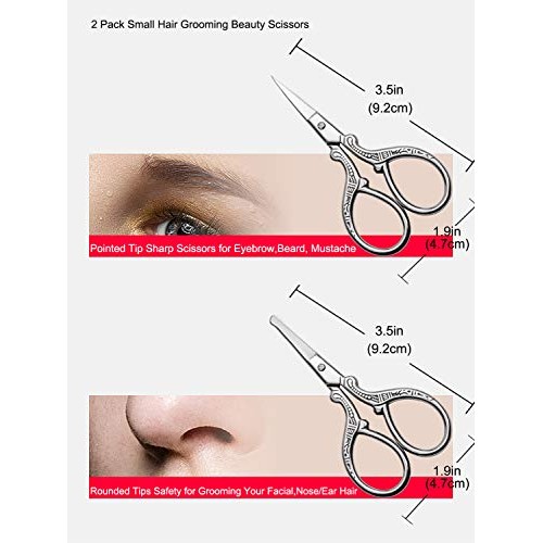 HITOPTY Small Grooming Scissors, Stainless Steel Pointed and Rounded Beauty S...
