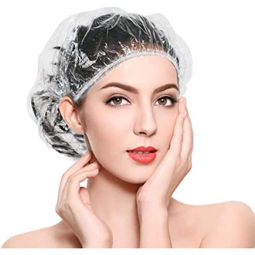 Disposable Shower Caps, 200PCS Disposable Clear Plastic Waterproof Hair Showe...