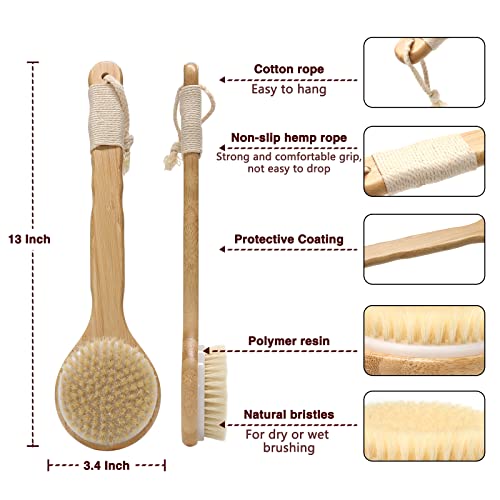 HMPLL Body Brush Dry Brush, Bath Body Scrub Brush Set with Long Handle, Natur...