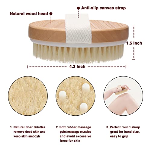 HMPLL Body Brush Dry Brush, Bath Body Scrub Brush Set with Long Handle, Natur...