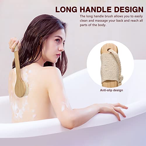 HMPLL Body Brush Dry Brush, Bath Body Scrub Brush Set with Long Handle, Natur...