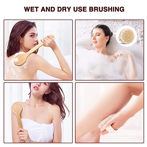 HMPLL Body Brush Dry Brush, Bath Body Scrub Brush Set with Long Handle, Natur...