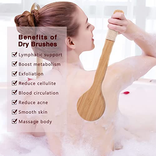 HMPLL Body Brush Dry Brush, Bath Body Scrub Brush Set with Long Handle, Natur...