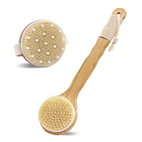 HMPLL Body Brush Dry Brush, Bath Body Scrub Brush Set with Long Handle, Natur...
