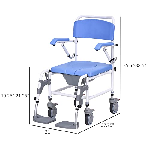 HOMCOM Accessibility Commode Wheelchair, Rolling Shower Wheelchair with 4 Cas...