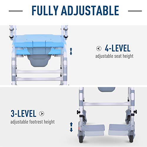 HOMCOM Accessibility Commode Wheelchair, Rolling Shower Wheelchair with 4 Cas...