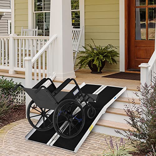 HOMCOM Aluminum Portable Skidproof PVC Carpeted Folding Wheelchair Ramp, 6'