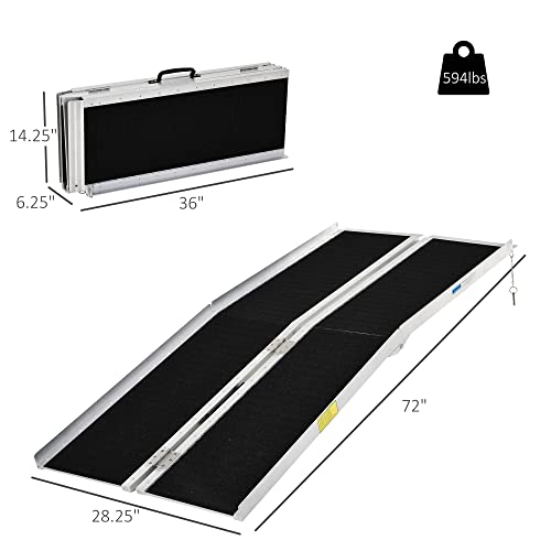 HOMCOM Aluminum Portable Skidproof PVC Carpeted Folding Wheelchair Ramp, 6'