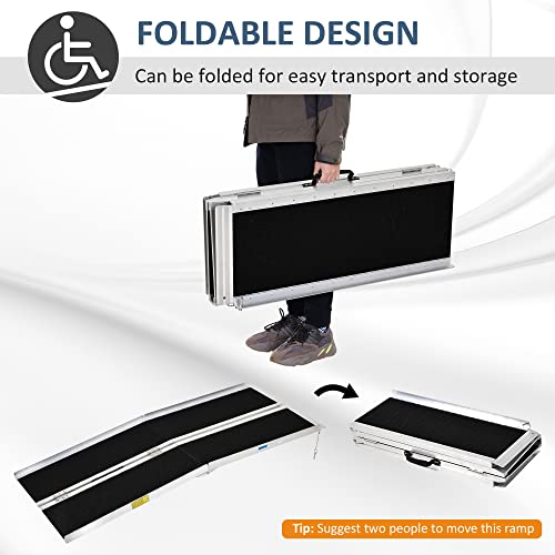 HOMCOM Aluminum Portable Skidproof PVC Carpeted Folding Wheelchair Ramp, 6'