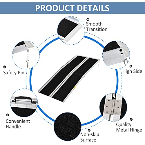 HOMCOM Aluminum Portable Skidproof PVC Carpeted Folding Wheelchair Ramp, 6'