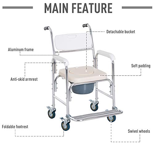 HomCom Personal Mobility Durable Waterproof Shower Accessible Transport Commo...