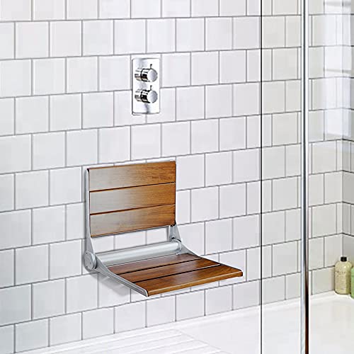 18" ADA Compliant Folding Serena Teak Wood Shower Bench Seat, Clear Coated fo...