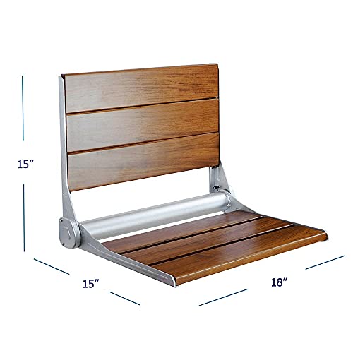 18" ADA Compliant Folding Serena Teak Wood Shower Bench Seat, Clear Coated fo...