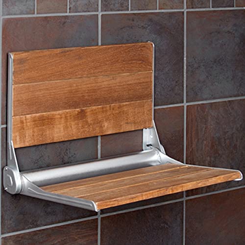 18" ADA Compliant Folding Serena Teak Wood Shower Bench Seat, Clear Coated fo...