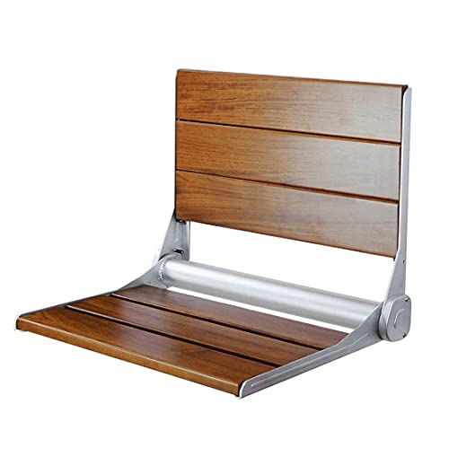 18" ADA Compliant Folding Serena Teak Wood Shower Bench Seat, Clear Coated fo...