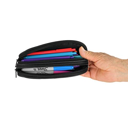 HOME-X Double Eyeglass Holder, Black Leather Pouch with 2 Compartments, Trave...