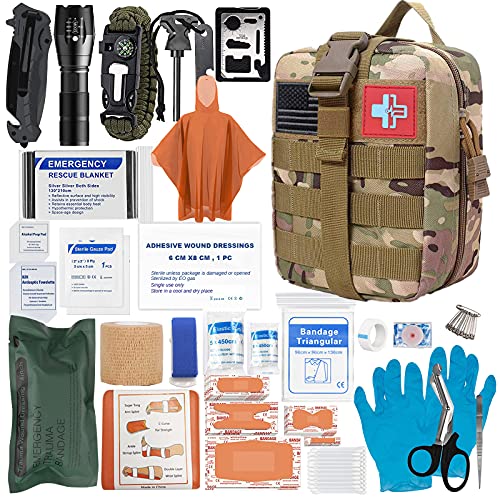 [2022 Upgrade] Trauma Survival First Aid Kit Outdoor Molle System Tactical Ge...