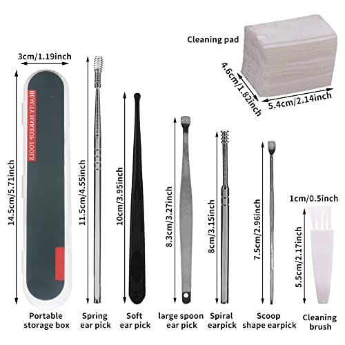 8Pcs Ear Wax Removal Kit - Stainless Steel Ear Pick - Spring 360°Spiral Ear S...