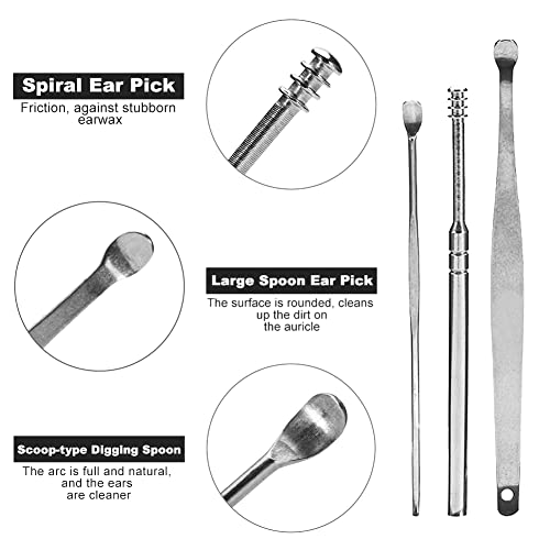 8Pcs Ear Wax Removal Kit - Stainless Steel Ear Pick - Spring 360°Spiral Ear S...