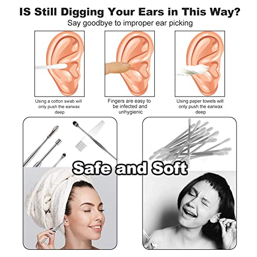 8Pcs Ear Wax Removal Kit - Stainless Steel Ear Pick - Spring 360°Spiral Ear S...