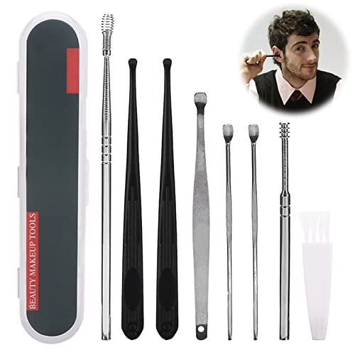 8Pcs Ear Wax Removal Kit - Stainless Steel Ear Pick - Spring 360°Spiral Ear S...