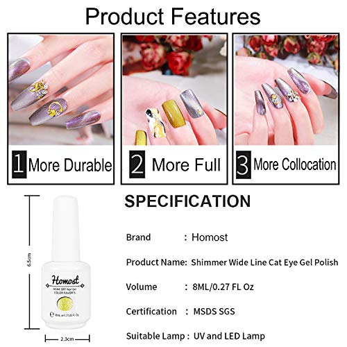 HOMOST 5D Cat Eye Gel Nail Polish Kit, 6PCS Magnetic Gel Nail Polish Set With...